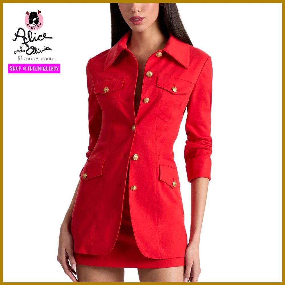Alice + Olivia Dorothie Military Ruby Red Jacket